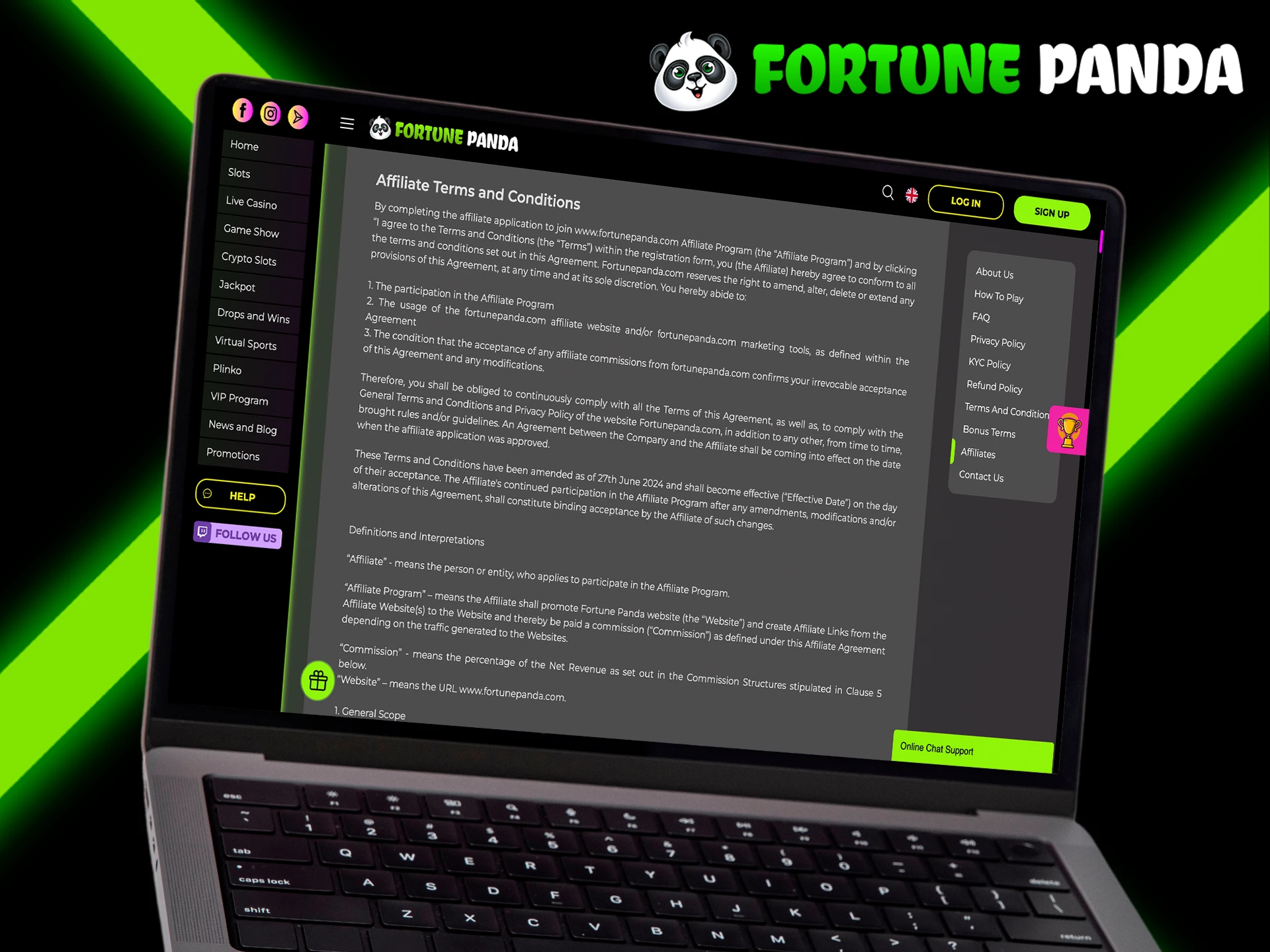 Fortune Panda affiliate program terms and conditions.