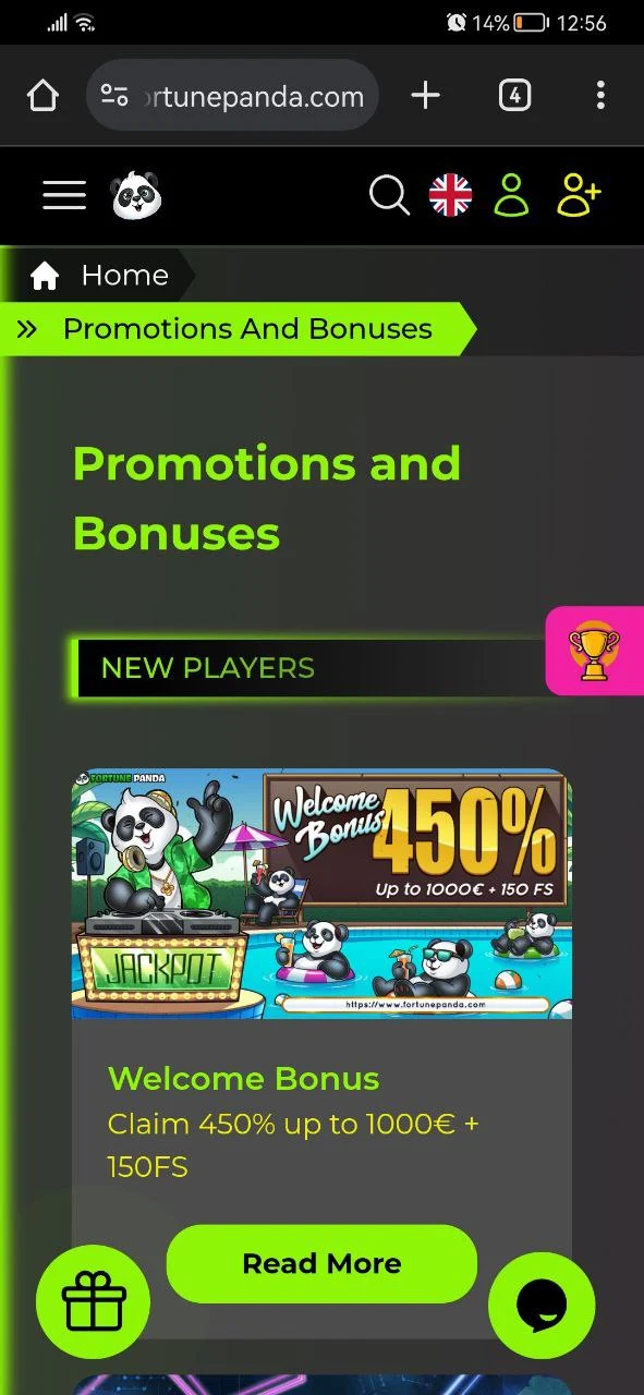 Promotions section at Fortune Panda Casino.