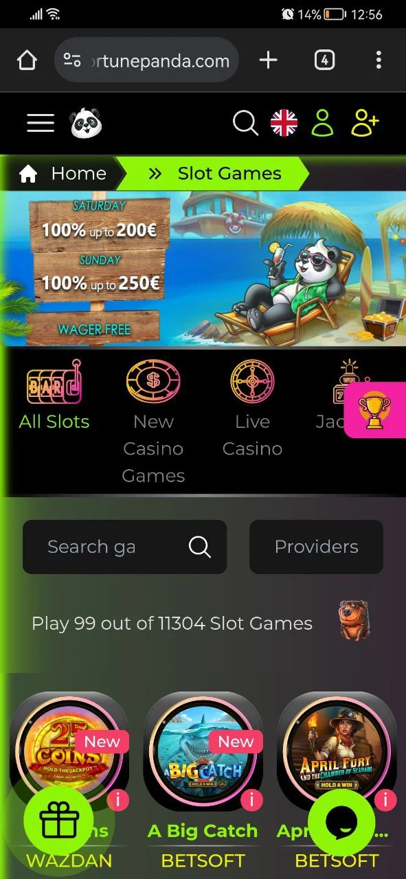 Slots Section at Fortune Panda Casino.