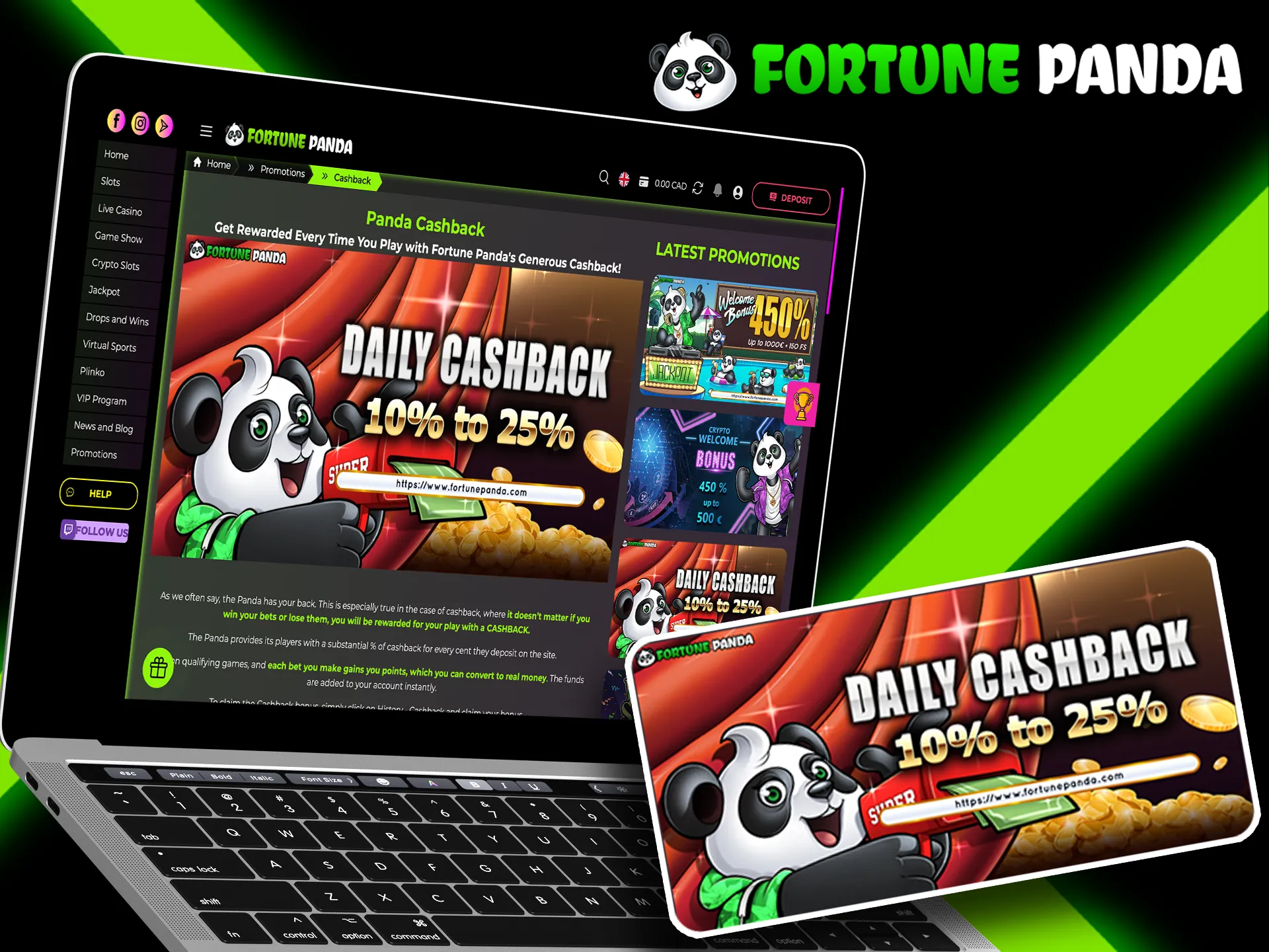 Get your money back with daily cashback from Fortune Panda.