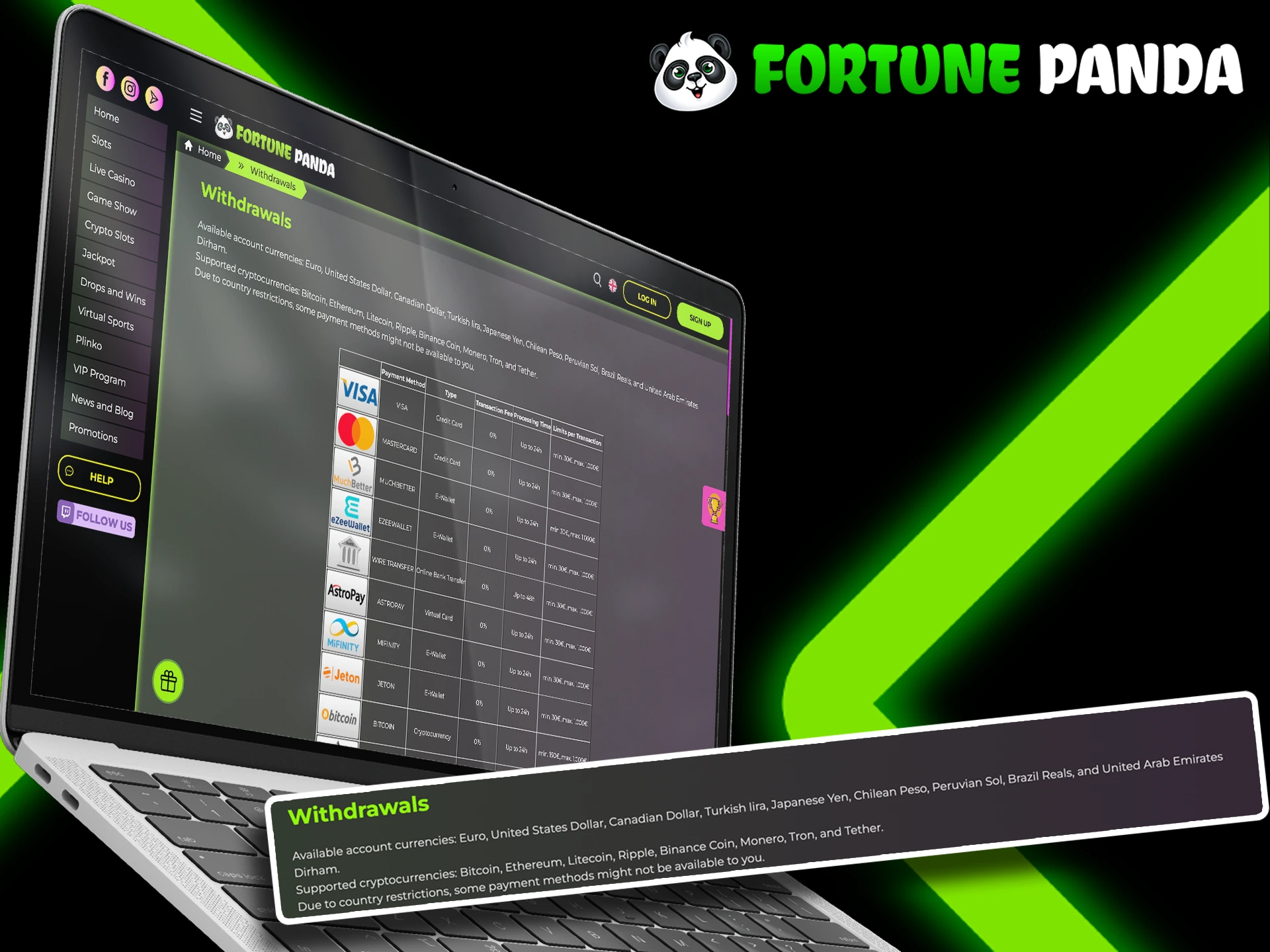 Read how you can withdraw funds at Fortune Panda.