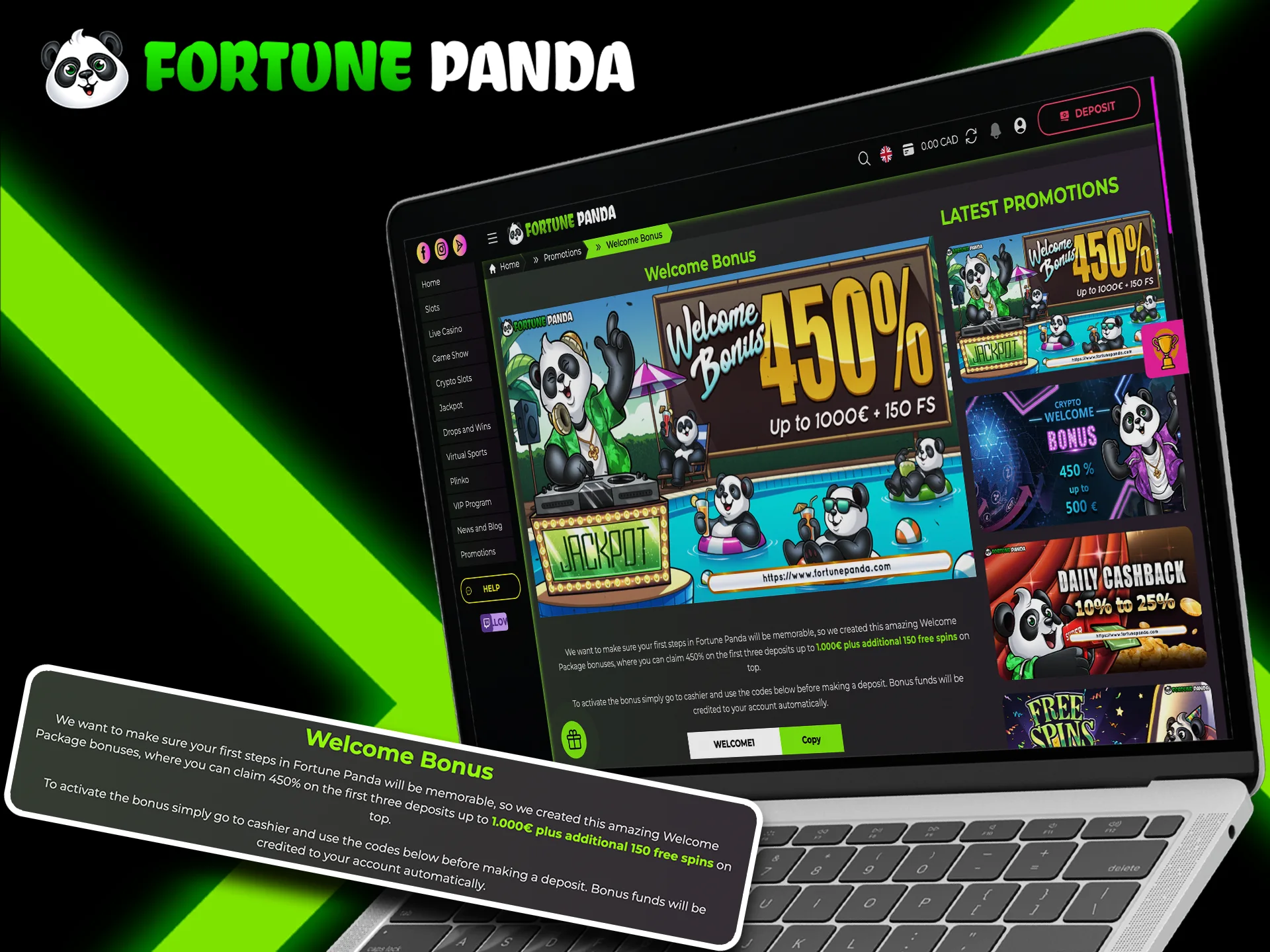 Find out about welcome bonus information at Fortune Panda.