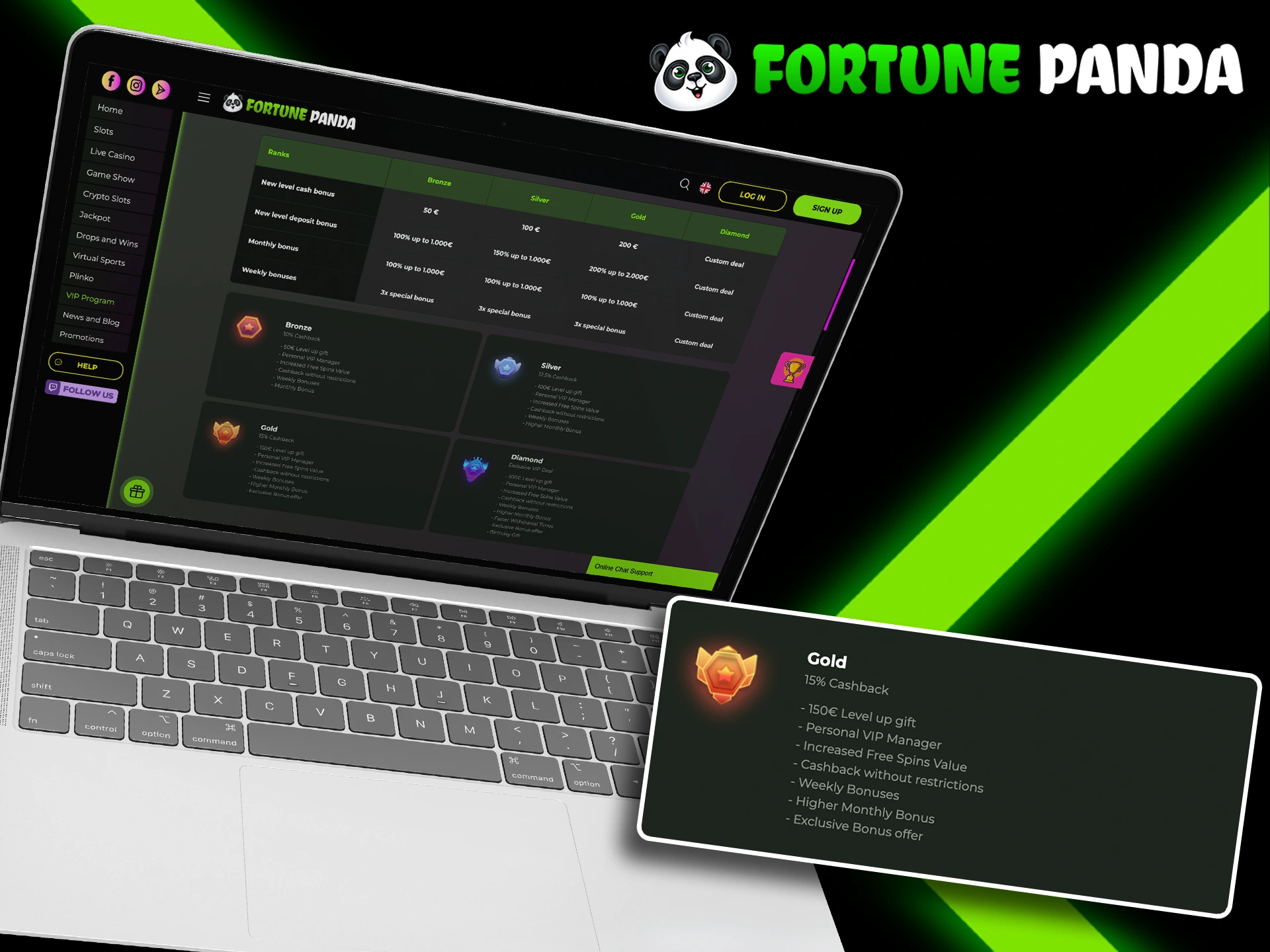 Get more features in Fortune Panda gold level VIP program.